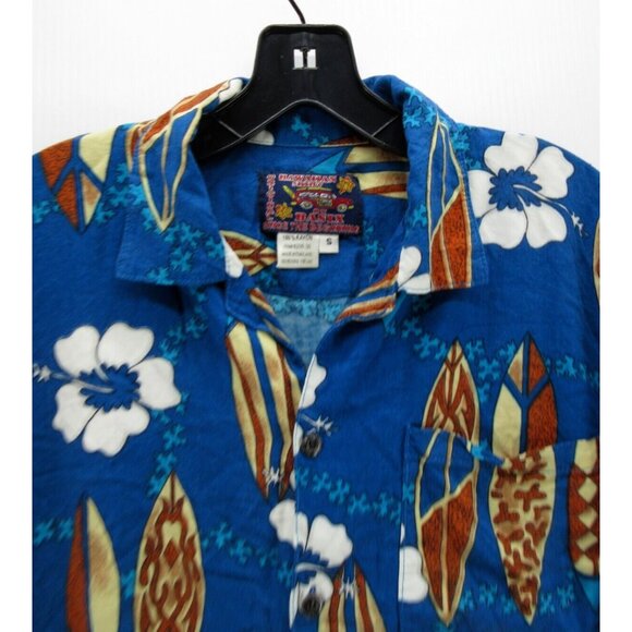 VINTAGE Basix Shirt Small Button Up Hawaiian Hibiscus Flower Surf Board - Picture 2 of 9